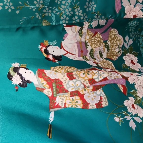 Vintage Green Japanese Kimono Robe - Picture 3 of 4